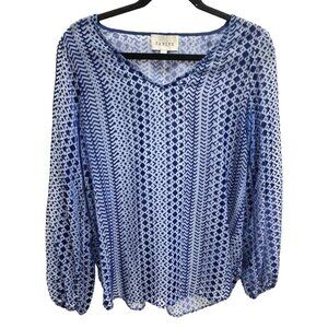 Sabine Blue Long Sleeve Sheer Blouse Womens L